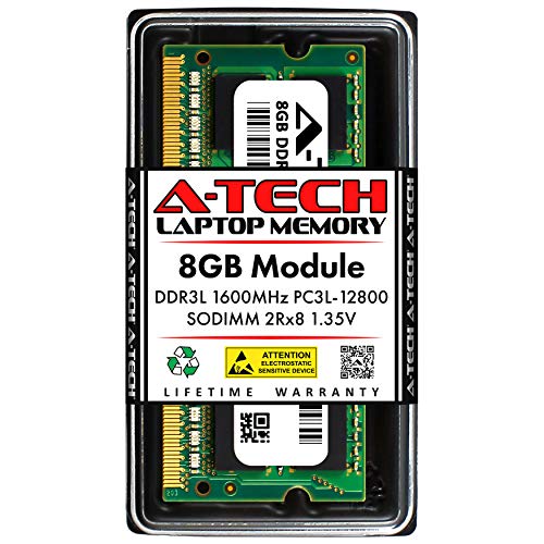 A-Tech 8GB DDR3/DDR3L 1600MHz PC3L-12800 (PC3-12800) CL11 SODIMM 2Rx8 1.35V 204-Pin Non-ECC SO-DIMM Laptop Notebook RAM Arbeitsspeicher von A-Tech
