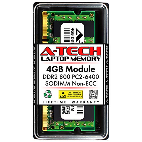 A-Tech Arbeitsspeicher für Laptop (4 GB, DDR2, 800 MHz, SODIMM, PC2-6400, 1,8 V, CL6, 200-polig, nicht-ECC, ungepuffert, Arbeitsspeicher) von A-Tech