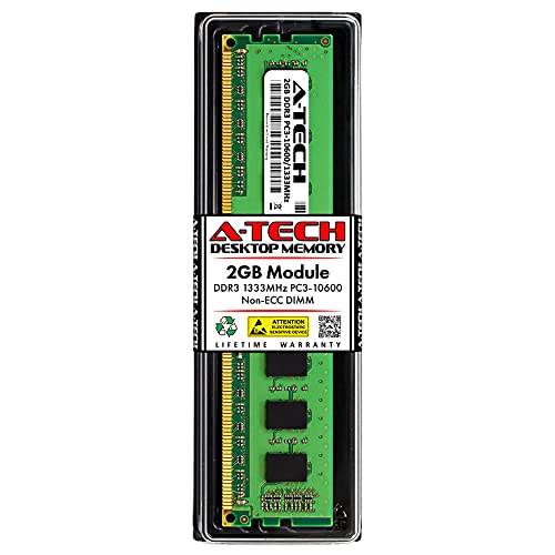 A-Tech RAM 2GB DDR3 1333MHz PC3-10600 DIMM Desktop-Computerspeicher CL9 240-Pin UDIMM Non-ECC Upgrade Modul von A-Tech