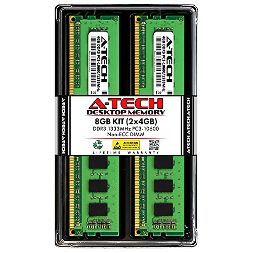 A-Tech RAM 8GB Kit (2x4GB) DDR3 1333MHz PC3-10600 DIMM - Desktop-Computerspeicher - CL9 240-Pin UDIMM Non-ECC Upgrade-Module von A-Tech