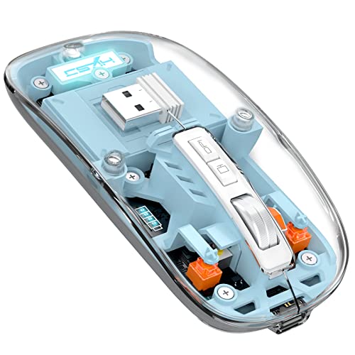 A.JAZZ Kabellose Bluetooth-Maus, 5.1 und 2,4 G, leicht, transparent, klar, kühl, wiederaufladbar, leise, Nano-USB-C-Empfänger, LED-Akku, magisch, schlank für Büro/PC/Mac/Laptop/Apple/iPad (blau) von A.JAZZ