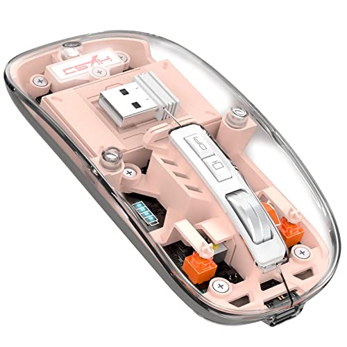 A.JAZZ Kabellose Mini-Maus, Bluetooth, 5.1 und 2,4 G, leicht, transparent, kühl, wiederaufladbar, leise, Nano-USB-C-Empfänger, LED-Akku, magisch, für Büro, PC, Mac, Laptop, Apple, iPad, Rosa von A.JAZZ