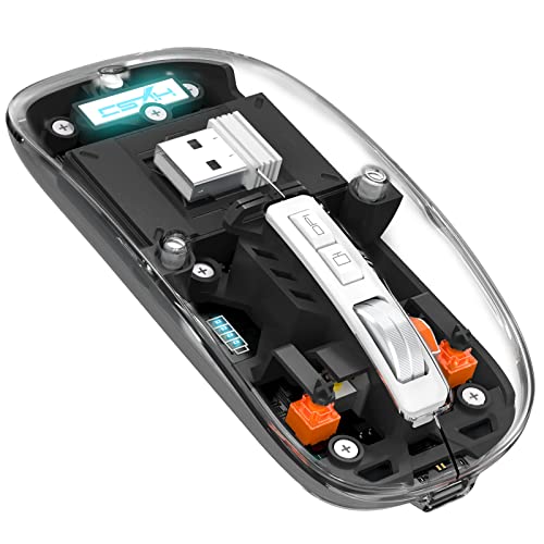 A.JAZZ Kabellose Mini-Maus, Bluetooth, 5.1 und 2,4 G, leicht, transparent, kühl, wiederaufladbar, leise, Nano-USB-C-Empfänger, LED-Akku, magisch, für Büro/PC/Mac/Laptop/Apple/iPad (schwarz) von A.JAZZ