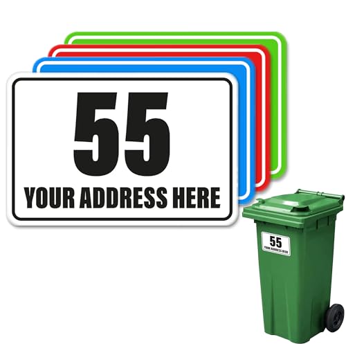 4 x Mülltonnen-Aufkleber für Mülltonnen, personalisierbar, Haus- und Straßennamen, Adress-Etiketten 4 x Mülltonnen-Aufkleber für Mülltonnen, personalisierbar, Haus- und Straßennamen, Adress-Etiketten von A1 Graphics Ltd
