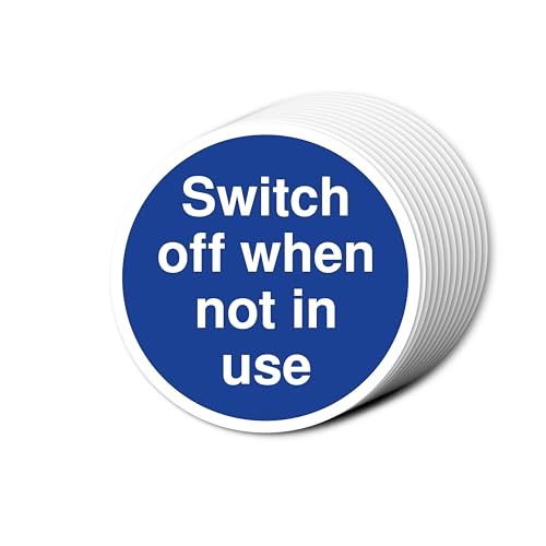 Brandschutztürschilder "Switch Off When Not In Use", 80 mm x 80 mm, Multipack, stark haftende Vinyl-Aufkleber für Brandschutztürsicherheit (12) von A1 Graphics Ltd