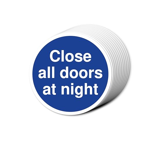 "Close All Doors At Night"-Schilder, 80 mm x 80 mm, mehrere Packungsgrößen erhältlich, stark selbstklebende Vinyl-Aufkleber für Brandschutztürsicherheit (12) von A1 Graphics Ltd