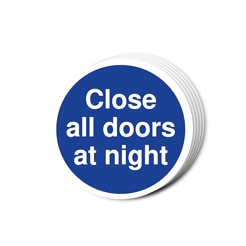 "Close All Doors At Night"-Schilder, 80 mm x 80 mm, mehrere Packungsgrößen erhältlich, stark selbstklebende Vinyl-Aufkleber für Brandschutztürsicherheit (6) von A1 Graphics Ltd