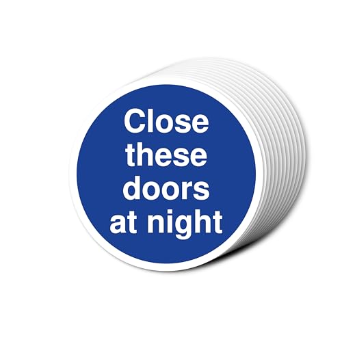Close These Doors At Night Schilder, 80 mm x 80 mm, mehrere Packungsgrößen erhältlich, stark selbstklebende Vinyl-Aufkleber für Brandschutztürsicherheit (12) von A1 Graphics Ltd