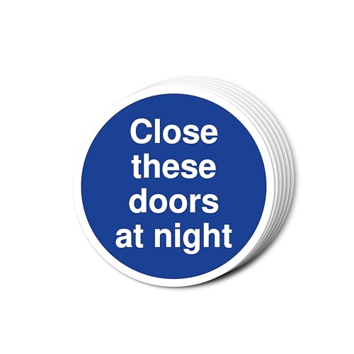 Close These Doors At Night Schilder, 80 mm x 80 mm, mehrere Packungsgrößen erhältlich, stark selbstklebende Vinyl-Aufkleber für Brandschutztürsicherheit (6) von A1 Graphics Ltd