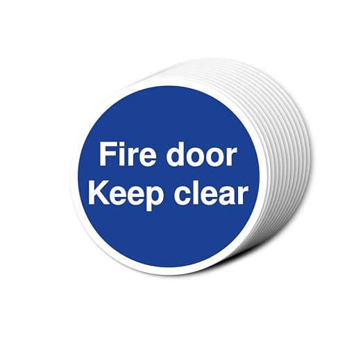 Fire Door Keep Clear Schilder, 80 mm x 80 mm, mehrere Packungsgrößen erhältlich, stark selbstklebende Vinyl-Aufkleber für Brandschutztürsicherheit (12) von A1 Graphics Ltd