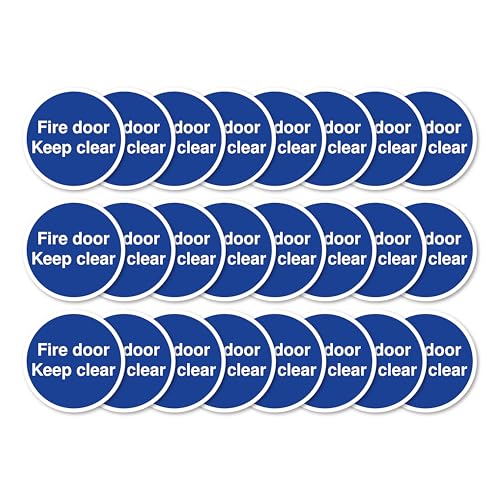 Fire Door Keep Clear Schilder, 80 mm x 80 mm, mehrere Packungsgrößen erhältlich, stark selbstklebende Vinyl-Aufkleber für Brandschutztürsicherheit (24) von A1 Graphics Ltd