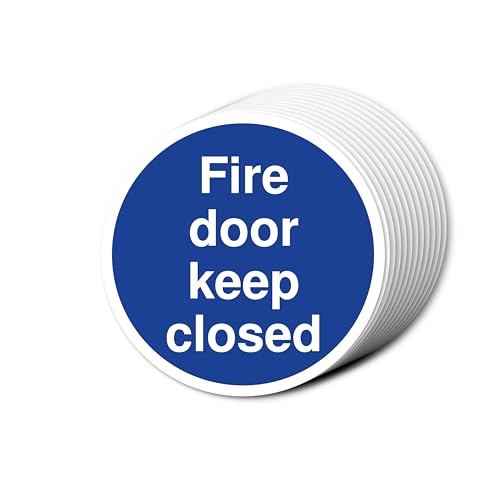 Fire Door Keep Closed Schilder, 80 mm x 80 mm, mehrere Packungsgrößen erhältlich, stark selbstklebende Vinyl-Aufkleber für Brandschutztürsicherheit (12) von A1 Graphics Ltd