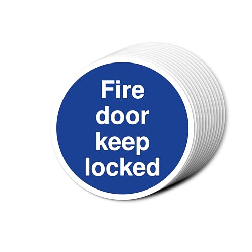 Fire Door Keep Locked Schilder, 80 mm x 80 mm, mehrere Packungsgrößen erhältlich, stark selbstklebende Vinyl-Aufkleber für Brandschutztürsicherheit (12) von A1 Graphics Ltd