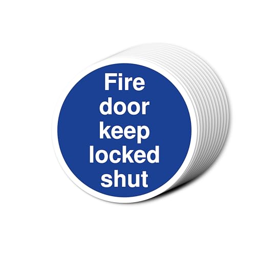 Fire Door Keep Locked Shut Schilder, 80 mm x 80 mm, mehrere Packungsgrößen erhältlich, stark selbstklebende Vinyl-Aufkleber für Brandschutztürsicherheit (12) von A1 Graphics Ltd