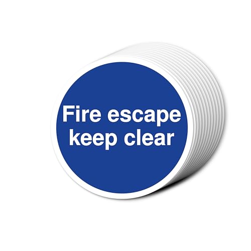 "Fire Escape Keep Clear"-Schilder, 80 x 80 mm, mehrere Packungsgrößen erhältlich, stark haftende Vinyl-Aufkleber für Brandschutztürsicherheit (12) von A1 Graphics Ltd