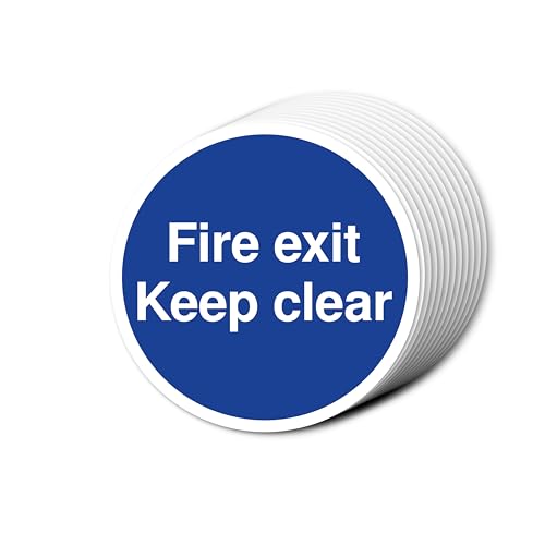 "Fire Exit Keep Clear"-Schilder, 80 x 80 mm, mehrere Packungsgrößen erhältlich, stark selbstklebende Vinyl-Aufkleber für Brandschutztürsicherheit (12) von A1 Graphics Ltd