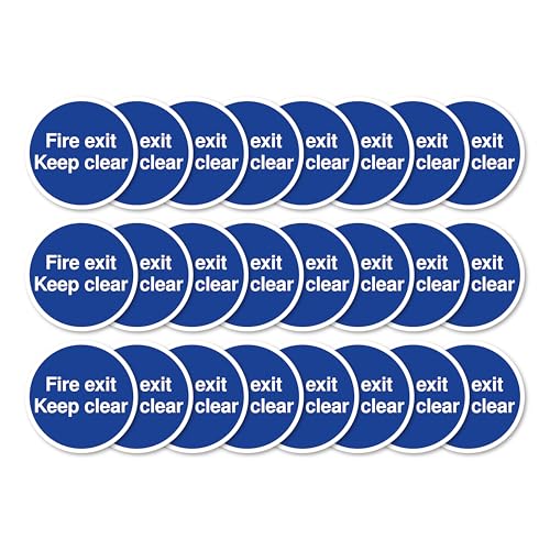 "Fire Exit Keep Clear"-Schilder, 80 x 80 mm, mehrere Packungsgrößen erhältlich, stark selbstklebende Vinyl-Aufkleber für Brandschutztürsicherheit (24) von A1 Graphics Ltd