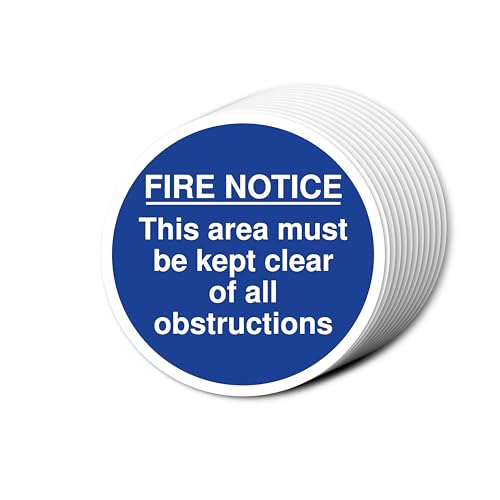 "Fire Notice This Area Must Be Kept Clear Of All Obstructions"-Schilder, 80 mm x 80 mm, mehrere Packungsgrößen erhältlich, stark selbstklebende Vinyl-Aufkleber für Brandschutztürsicherheit (12) von A1 Graphics Ltd