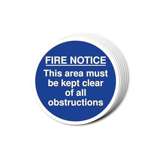 "Fire Notice This Area Must Be Kept Clear Of All Obstructions"-Schilder, 80 mm x 80 mm, mehrere Packungsgrößen erhältlich, stark selbstklebende Vinyl-Aufkleber für Brandschutztürsicherheit (6) von A1 Graphics Ltd