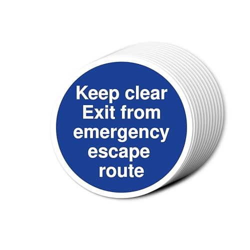 "Keep Clear Exit From Emergency Escape Route" Brandschutztürschilder, 80 mm x 80 mm, mehrere Packungsgrößen erhältlich, stark selbstklebende Vinyl-Aufkleber für Brandschutztürsicherheit (12) von A1 Graphics Ltd