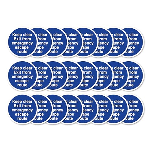 "Keep Clear Exit From Emergency Escape Route" Brandschutztürschilder, 80 mm x 80 mm, mehrere Packungsgrößen erhältlich, stark selbstklebende Vinyl-Aufkleber für Brandschutztürsicherheit (24) von A1 Graphics Ltd