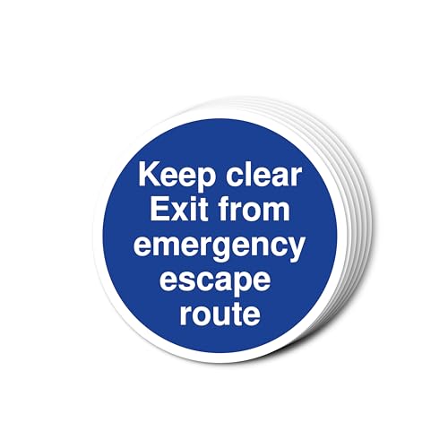 "Keep Clear Exit From Emergency Escape Route" Brandschutztürschilder, 80 mm x 80 mm, mehrere Packungsgrößen erhältlich, stark selbstklebende Vinyl-Aufkleber für Brandschutztürsicherheit (6) von A1 Graphics Ltd