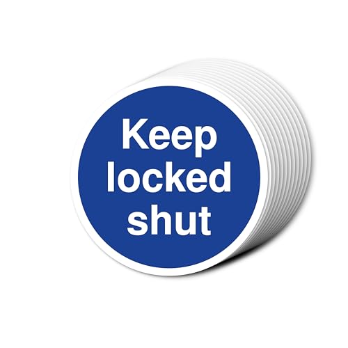 Keep Locked Shut Fire Türschilder, 80 mm x 80 mm, Multipack, stark selbstklebende Vinyl-Aufkleber für Brandschutztürsicherheit (12) von A1 Graphics Ltd