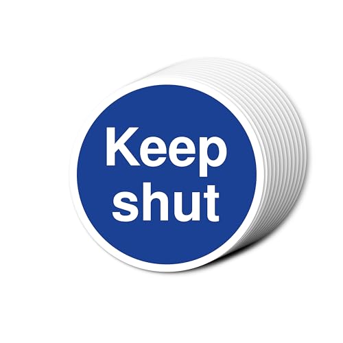 Keep Shut Fire Türschilder, 80 mm x 80 mm, Multipack, stark haftende Vinyl-Aufkleber für Brandschutztürsicherheit (12) von A1 Graphics Ltd