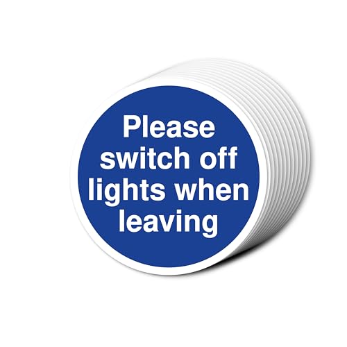 "Please Switch Off Lights When Leaving Fire Türschilder", 80 mm x 80 mm, Multipack, stark selbstklebende Vinyl-Aufkleber für Brandschutztürsicherheit (12) von A1 Graphics Ltd