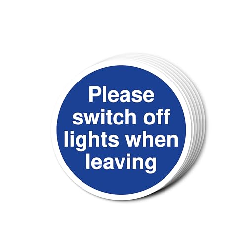 "Please Switch Off Lights When Leaving Fire Türschilder", 80 mm x 80 mm, Multipack, stark selbstklebende Vinyl-Aufkleber für Brandschutztürsicherheit (6) von A1 Graphics Ltd