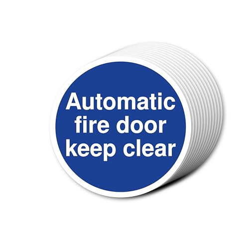Schild mit Aufschrift "Automatic Fire Door Keep Clear", 80 mm x 80 mm, mehrere Packungsgrößen erhältlich, stark selbstklebende Vinyl-Aufkleber für Brandschutztürsicherheit (12) von A1 Graphics Ltd