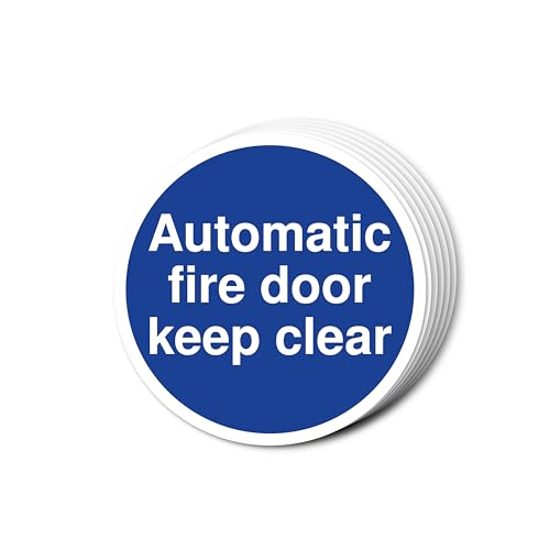 Schild mit Aufschrift "Automatic Fire Door Keep Clear", 80 mm x 80 mm, mehrere Packungsgrößen erhältlich, stark selbstklebende Vinyl-Aufkleber für Brandschutztürsicherheit (6) von A1 Graphics Ltd