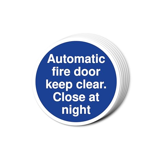 Schild mit Aufschrift "Automatic Fire Door Keep Clear Close At Night", 80 mm x 80 mm, mehrere Packungsgrößen erhältlich, stark selbstklebende Vinyl-Aufkleber für Brandschutztürsicherheit (6) von A1 Graphics Ltd