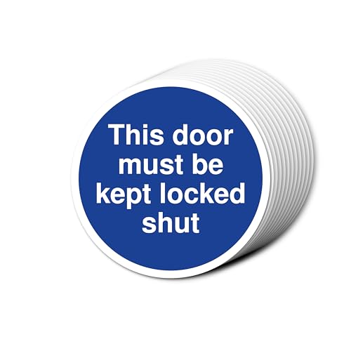 "This Door Must Be Kept Locked Shut Fire Door Signs", 80 mm x 80 mm, stark haftende Vinyl-Aufkleber für Brandschutztürsicherheit (12) von A1 Graphics Ltd