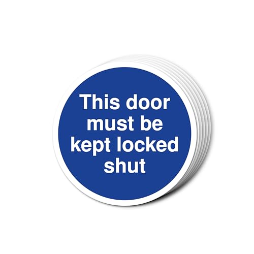 Türschilder mit Aufschrift "This Door Must Be Kept Locked Shut", 80 mm x 80 mm, Multipack, stark haftende Vinyl-Aufkleber für Brandschutztürsicherheit (6) von A1 Graphics Ltd