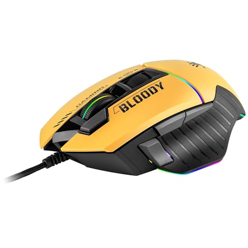 A4tech W95Max Sports Gaming Maus, Optische Kabelgebundene Gaming-Maus, USB 12 000 CPI, 8000 FPS, 250 IPS. 35G, 2000 Hz Ultrapolling (schwarz/gelb) von A4tech