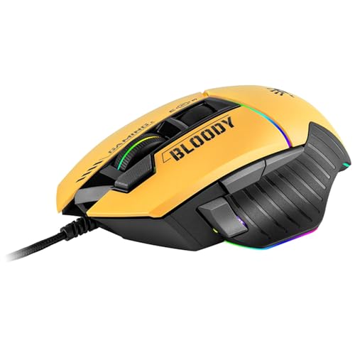 A4tech W95Max Sports Gaming Maus, Optische Kabelgebundene Gaming-Maus, USB 12 000 CPI, 8000 FPS, 250 IPS. 35G, 2000 Hz Ultrapolling (schwarz/gelb) von A4tech