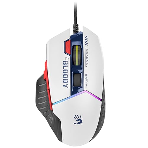 A4tech W95Max Sports Gaming Maus, Optische Kabelgebundene Gaming-Maus, USB 12 000 CPI, 8000 FPS, 250 IPS. 35G, 2000 Hz Ultrapolling (weiß/blau) von A4tech