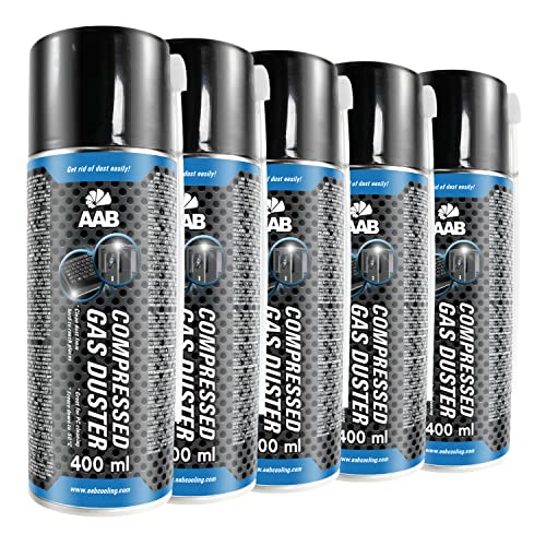 AAB Druckluftspray 5 x 400ml, Druckgasreiniger, Druckluft Dose für die Reinigung von Tastatur, PC, Bildschirmen, Spielekonsolen, Luftdruck-spray, Air Duster, Reinigungsspray von AABCOOLING