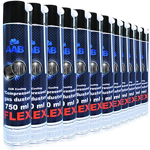 AABCOOLING Compressed Gas Duster FLEX 750ml - Wertpaket 12 Stück - mit Flexiblem Schlauch – Druckluft, Reinigungspray PC Duster, Luftdruckspray, Pressluft, PC Reiniger von AABCOOLING