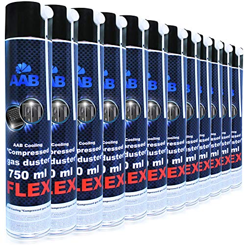 AABCOOLING Compressed Gas Duster FLEX 750ml - Wertpaket 12 Stück - mit Flexiblem Schlauch – Druckluftreiniger, Druckluftspray, Druckgasreiniger, Luftdruck, PC Reinigung von AABCOOLING