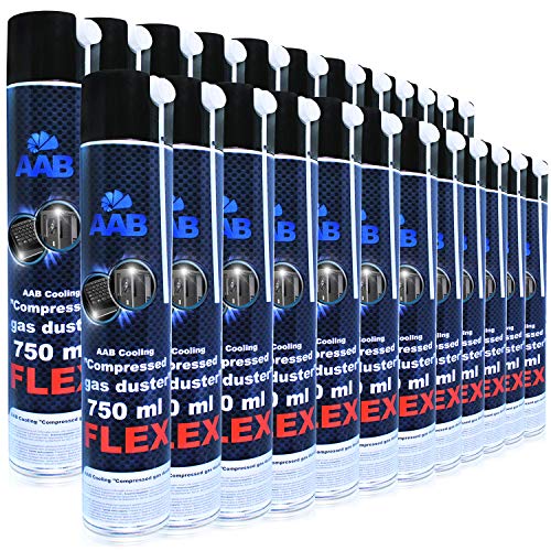 AABCOOLING Compressed Gas Duster FLEX 750ml - Wertpaket 24 Stück - mit Flexiblem Schlauch – Compressed Air, Reinigungspray, PC Reinigungsset, Druckluft Spraydose, Pressluft Dose von AABCOOLING
