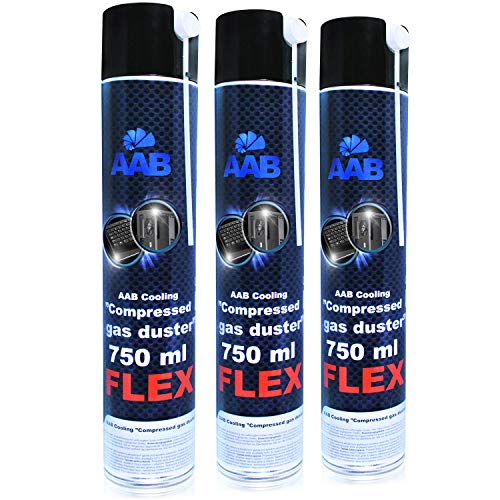 AABCOOLING Compressed Gas Duster FLEX 750ml - Wertpaket 3 Stück - mit Flexiblem Schlauch – Compressed Air, Reinigungspray, PC Reinigungsset, Druckluft Spraydose, Pressluft Dose von AABCOOLING