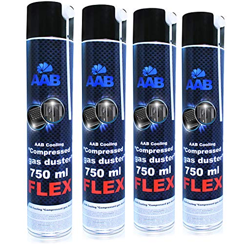 AABCOOLING Compressed Gas Duster Flex 750ml - Wertpaket 4 Stück - mit Flexiblem Schlauch – Compressed Air, Reinigungspray, PC Reinigungsset, Druckluft Spraydose, Pressluft Dose von AABCOOLING