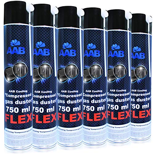 AABCOOLING Compressed Gas Duster FLEX 750ml - Wertpaket 6 Stück - mit Flexiblem Schlauch – Druckluftreiniger, Druckluftspray, Druckgasreiniger, Luftdruck, PC Reinigung von AABCOOLING