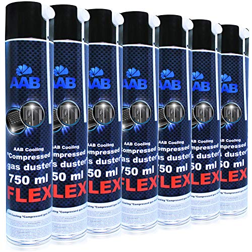 AABCOOLING Compressed Gas Duster FLEX 750ml - Wertpaket 7 Stück - mit Flexiblem Schlauch – Compressed Air, Reinigungspray, PC Reinigungsset, Druckluft Spraydose, Pressluft Dose von AABCOOLING