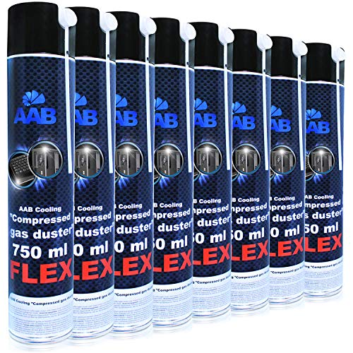 AABCOOLING Compressed Gas Duster FLEX 750ml - Wertpaket 8 Stück - mit Flexiblem Schlauch – Druckluft, Reinigungspray PC Duster, Luftdruckspray, Pressluft, PC Reiniger von AABCOOLING