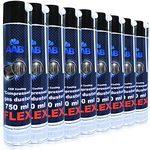 AABCOOLING Compressed Gas Duster FLEX 750ml - Wertpaket 9 Stück - mit Flexiblem Schlauch – Druckluftreiniger, Druckluftspray, Druckgasreiniger, Luftdruck, PC Reinigung von AABCOOLING