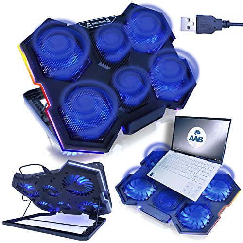 AABCOOLING Hurricane- Schneller Kühlvorgang, Laptop Ständer mit 6 Lüftern PC Notebook, RGB LED, höhenverstellbare Notebookhalterung, für Notebooks und Consolen, Unterlage mit Kühler, 7-stufige Winkel von AABCOOLING