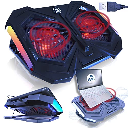 AABCOOLING Mantis - Schneller Kühlvorgang, Leistungsstark, Laptop Ständer mit 2 Lüftern Notebook, RGB LED, Stand, Lüfter, Cooling für Notebooks und Consolen, Unterlage mit Kühler, 4-stufige Winkel von AABCOOLING